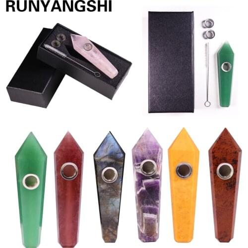 Natural crystal wand gemstone pipe Rose quartz smoky pipe Rod Treatment Amethyst Point Smoking tube Health energy stone