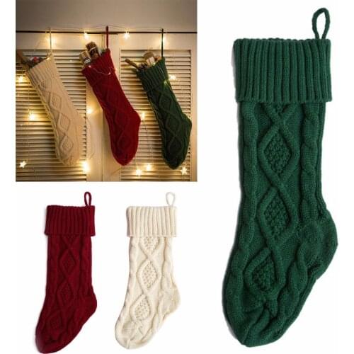 Newest Christmas Knitted Stocking Hanging Crochet Stock Xmas Tree Ornament Decor Gift 3 Colors