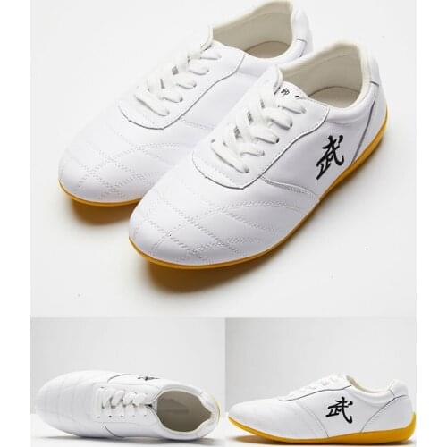 Unisex comfortable martial arts training kung fu tai chi exercise cowhide practise shoes black/red/white