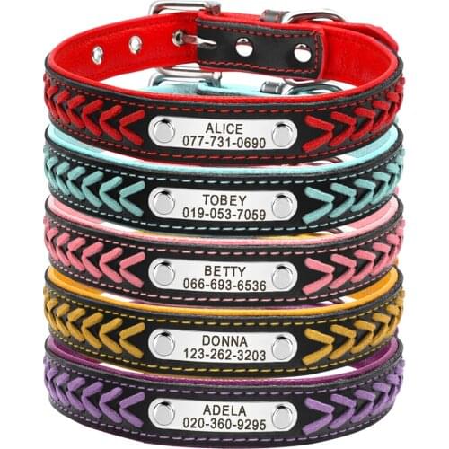 VIP Link Braided Leather Dog Collar Persoanzled Tag Collars Customized Pet Collar for Small Medium Large Dogs