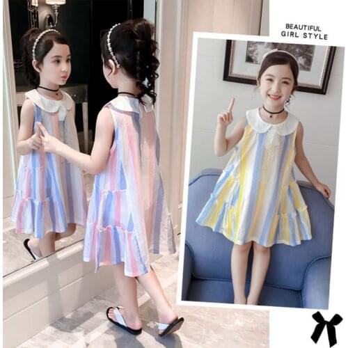 Girls Sleeveless Dresses 2021 New Summer Big Childrens Stripes Princess Dress