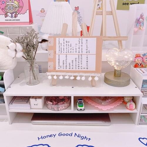 White Wooden Computer Elevated Holder Keyboard Storage Rack Desk Computer Monitor Bracket Screen Storage Box