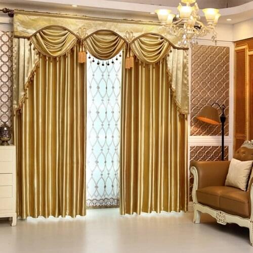 Custom curtains simple European luxury solid gold color super soft cashmere cloth blackout curtain tulle valance N240