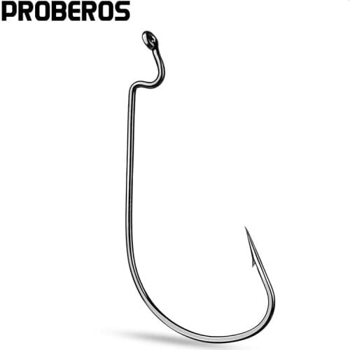 PROBEROS 500Pcs Carbon Steel Fishing Hooks 8#-5/0# Wide Crank Worm Fishhooks For Soft Worm Lure Bass Barbed Single Fishing Hooks