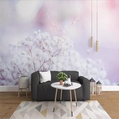 Simple small fresh green flower style background wall professional production mural wallpaper custom poster photo wall