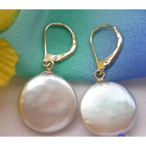 Hot sale >>>>>AAA++ Huge 15mm gray coin freshwater PEARL jewe earring
