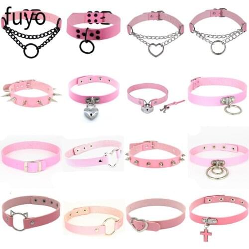 Punk Gothic Pu Leather Heart Cross Round Choker Necklace For Women Spike Rivet Neck Jewelry Chocker Collar Necklaces