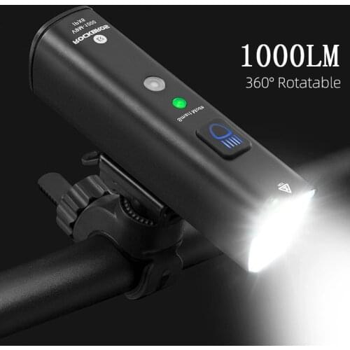 ROCKBROS Bike Light Bicycle Light Smart Vibration Sensing 1000Lumen 4000mAh 5 Modes LED Flashlight MTB Front Lamp Bike Lamp