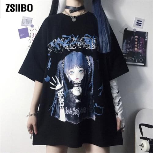 Gothic Female Tee Aesthetic Loose Women T-shirt Punk Dark Grunge Streetwear Ladies gothic Top T-shirts Harajuku Clothes y2k