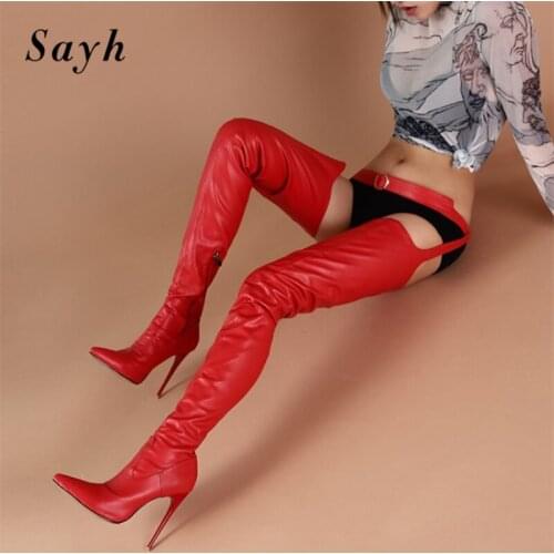 Woman Patent Leather Over The Knee High Boots Pointy Toe Thin Heels Zipper Sexy Stripper Bootie Clubwear Dance Shoes