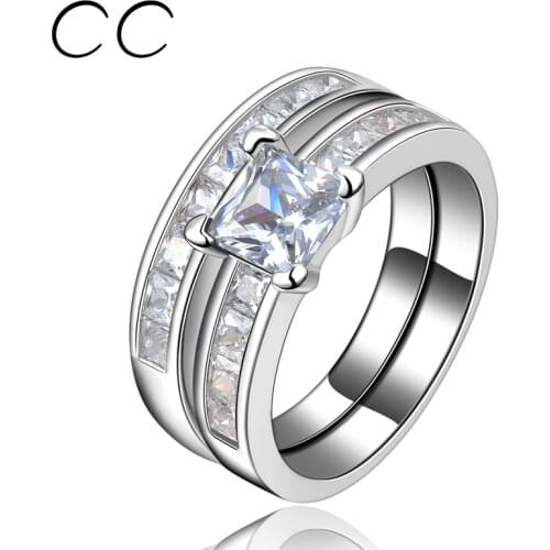 2 Pcs Wedding Ring Set AAA Cubic Zirconia Rings For Women White Gold color Set Of Rings Phalanx Fashion Accessories CC129