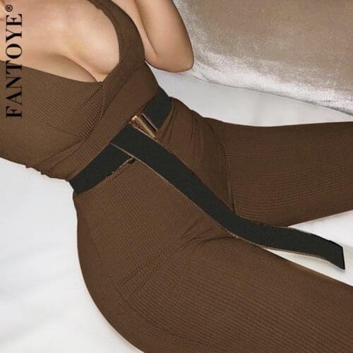 FANTOYE Ribbed Knitted Womens Jumpsuit Summer Sexy Sleeveless Bodycon Overalls Casual Solid Fitness Sport Jumpsuits Streetwear