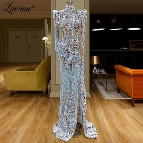 Robe De Soiree Crystals Beading Transparent Tulle Evening Dresses 2020 Couture Muslim Abiye Dubai Party Gown Vestidos Prom Dress