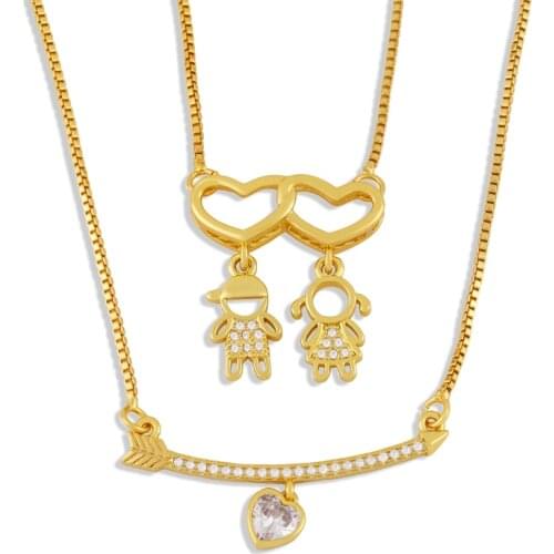 FLOLA Gold Chain Boy and Girl Necklace Pendant Copper CZ Small Cute Short Friendship Necklaces Gifts Family Jewelry nkew86