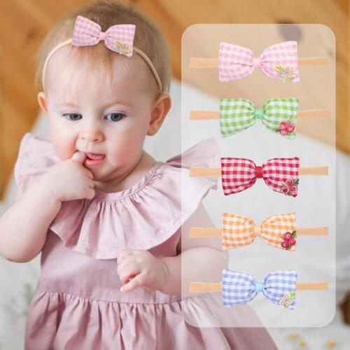 1/2/3pcs/set Stripe Bows with Cotton Filled Girls Baby Headbands Embroidered Flower Traceless Elastic Hairbands Kids Ornaments
