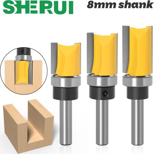 1PC 8mm Shank Template Trim Hinge Mortising Router Bit Straight end mill trimmer cleaning flush trim Tenon Cutter forWoodworking