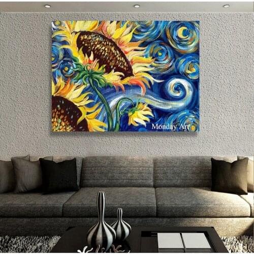 100% handpainted Modern Flowers Painting Still Life Sunflower Van Gogh Style Wall landscape painting For Living Room Home Decor