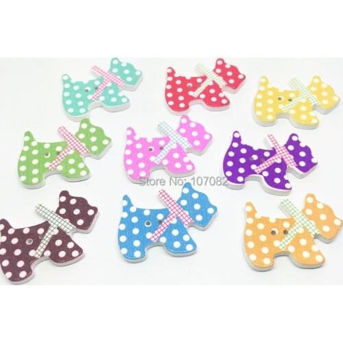 100pcs 28x21mm Wood Dog Buttons Cute Cartoon Sewing Crafts Embellishments Scrapbooking Cardmaking