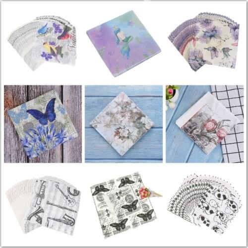 20pcs/set Printed Feature Rose Paper Napkins For Event & Party Decoration Tissue Decoupage Servilleta 33cm*33cm Or 10pcs Plates