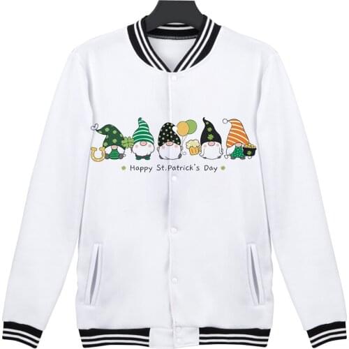 St. Patricks Day Baseball Jackets Fashion Prints Women Men Long Sleeve Jacket Hot Sale Casual Streetwear Jacket Sportswear