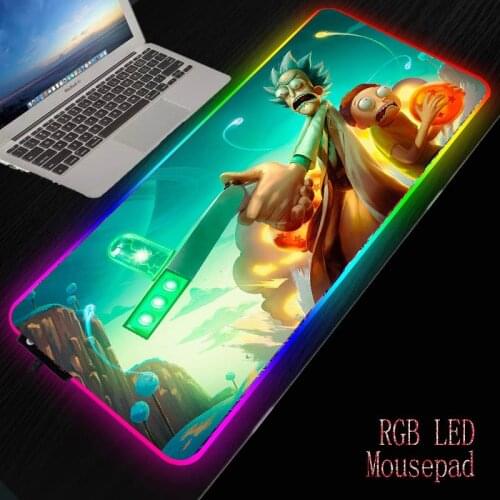Gamer Anime Morty RGB LED Large Mouse Pad USB Wired Lighting Notebook Computer Office Keyboard Pad Colorful Luminous PC Pad Desk