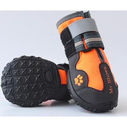Dog Boots Waterproof Sport Dog Shoes with Reflective Velcro Rugged Anti-Slip Sole Perfect for Medium Large Dogs Black Red Orange