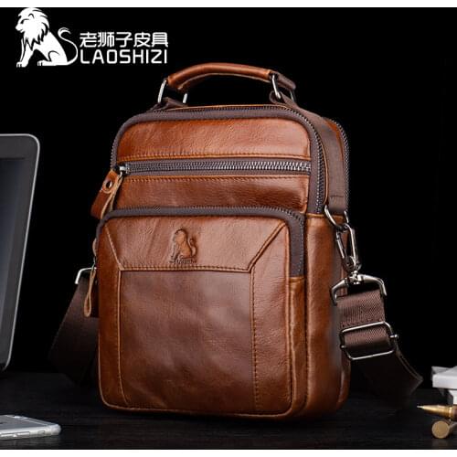 LAOSHIZI Brand bags 2021 New 100% Genuine Leather Mens bag Messenger shoulder bag for male fashion crossbody bag Handbags