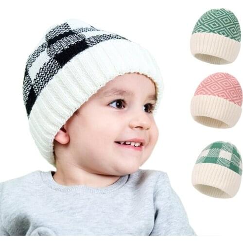 2020 Toddler Kids Hat Skullies Beanies Plaid Patchwork Warm Woolen Knitted 0-3T Baby Boy Girl Winter Hat Children Hats and Caps