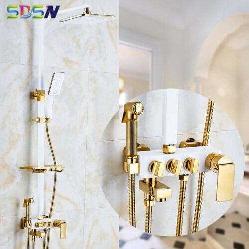Bathroom Shower Set SDSN White Gold Bathroom Shower Sprayer Quality Brass Shower Faucet Rainfall Black Gold Bath Shower Set