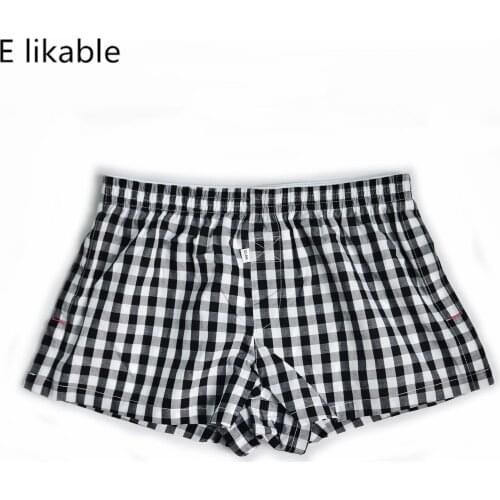 E likable new fashion pure cotton striped mens underwear low waist comfortable home loose casual breathable boxer briefs