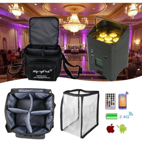 Grezer 4pcs 6*18w rgbwauv 6in1 battery wireless par light with 1 bag wedding dj events uplights