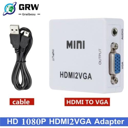 GRWIBEOU HD 1080P HDMI-compatible to VGA Converter With Audio HD2VGA Adapter Connector For PC Laptop to HDTV Projector Converter