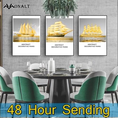 Custom print Gold sailing Landscape Canvas Painting Wall art Nordic Hoom Decor Light luxury HD Modern art painting living room
