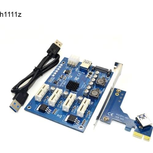 PCI-E X1 to 4PCI-E X16 Expansion Kit 1 to 4 Port PCI Express Switch Multiplier HUB 6pin sata USB Riser Card for BTC Miner Mining