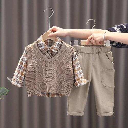 Boys' Suit 2021 New Childrens Sweater Three Piece Sweater Vest + Shirt + Casual Pants Toddler Boy Clothes