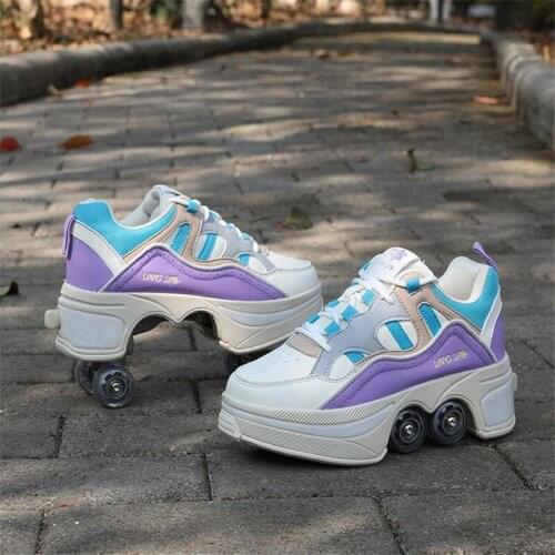 Shoes Casual Skates Deformation Wheel Skates Adult Men and Women Couple Shoes Skates Four-Wheel Walking Sneakers