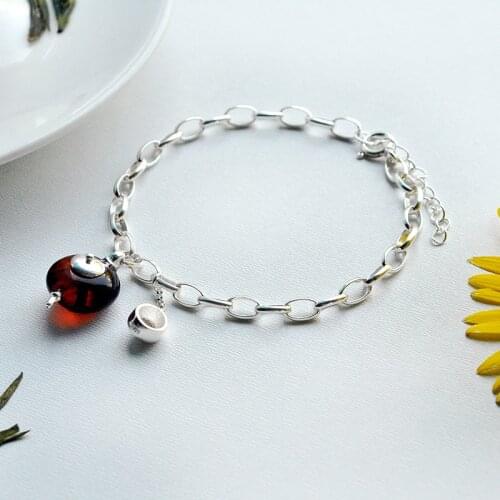 Lotus Fun Real 925 Sterling Silver Natural Amber Handmade Fine Jewelry Vintage Cute Teapot Bracelets for Women Bijoux
