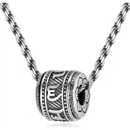 Fashion Retro Buddhist Six-character Mantra Rotating Mens Pendant Necklace Blessing Lucky Jewelry Religious Jewelry
