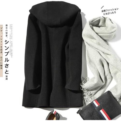100% Wool Coat Men Hooded Double-sided Spring Autumn Long Windbreaker Mens Coats and Jackets LM18-1023 KJ1465