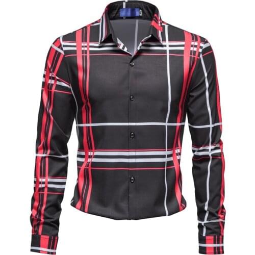 2021 Mens Fashion New Plaid Printed Shirt Business Casual Shirt Mens Slim Shirt EU Size S-2XL