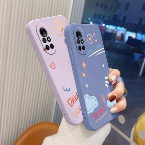 Love Clouds Square Liquid Silicone Case For Huawei Nova 8 7 Pro SE 6 SE 5 Pro 5Z 5I 5Ipro 5T 4 4E Soft Phone Cover Case Funda
