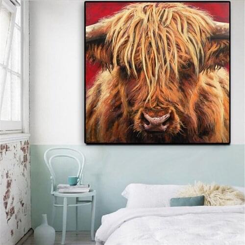 Nordic Yak Oxen Wall Pictures for Living Room Highland Cow Wall Art Canvas Painting Posters and Prints Cattle Scandinavian Decor
