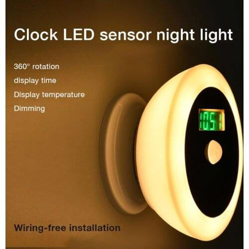 Smart Home Night Light Can Touch Rota Light Sensing Bedroom Bedside Lamp Time Temperature Display Led Human Body Induction Lamp