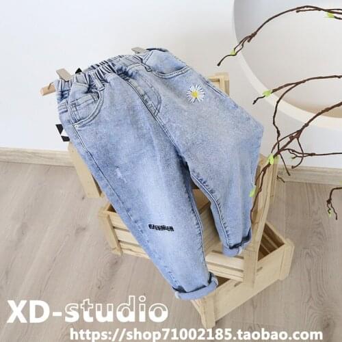 2020 New Spring Girls Jeans Wild Baby Girl Korean Fashion Embroidery Letters Loose Casual Jeans Toddler Girl Denim Pants 2-7Y