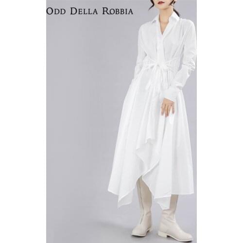 OddDellaRobbia 2021 Womens Spring Autumn New Chinese Style Martial Arts Shirt Dress Retro Knee Skirt Long-Sleeved Dress 1128