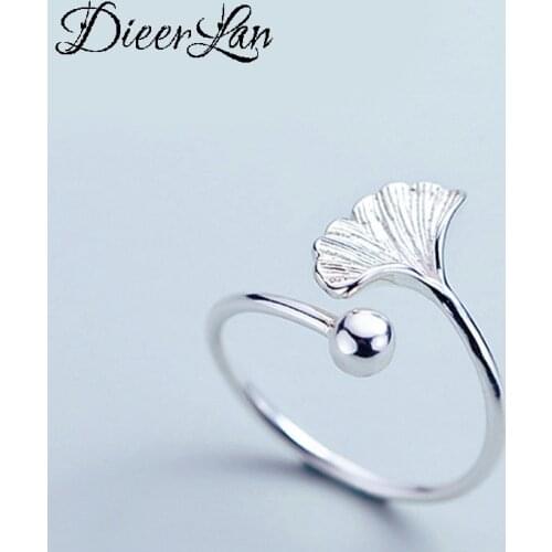 New Silver Color Ginkgo Biloba Leaf Rings for Women Adjustable Size Rings Fashion Wedding Jewelry Anillos Mujer