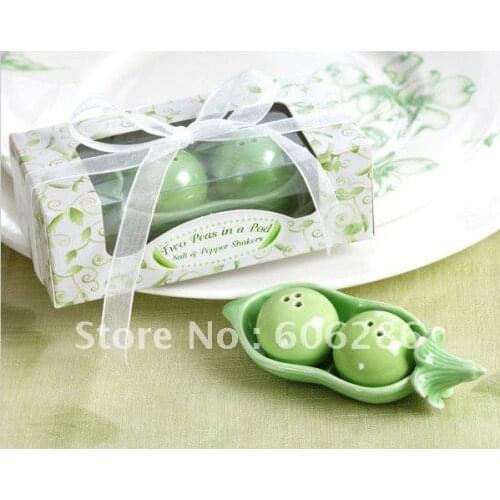 Wholesale 300sets/lot wedding souvenirs two peas in a pod ceramic salt and pepper shakers favor