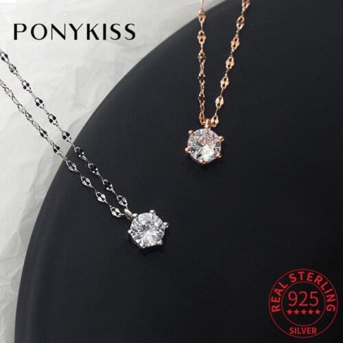 PONYKISS Romantic S925 Sterling Silver Single Zircon Choker Necklace for Women Anniversary Fine Jewelry Minimlist Accessory