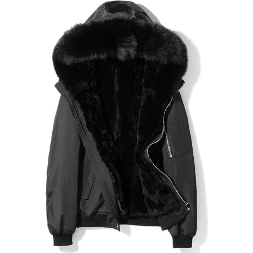 Real Fur Coat Real Rabbit Fur Liner Parka Winter Jacket Men Fox Fur Collar Warm Jackets Plus Size Parkas D-07-6700 MY1794