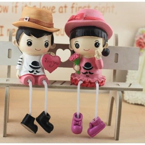 Pastoral Lovely couples dolls hanging feet doll decoration wedding gift desk decoration Resin Craft Doll Wall Shelf Decor